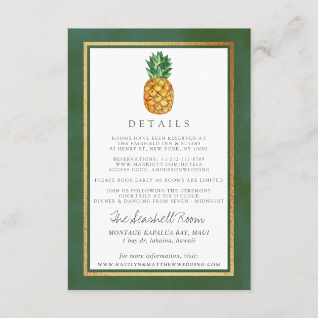 Carte D'accompagnement Détail de la collection de Mariages d'ananas tropi (Devant)