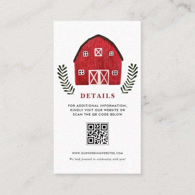 Carte D'accompagnement Détail de l'événement Code QR Aquarelle Rustique G (Devant)