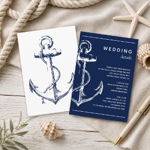 Carte D'accompagnement Détail de mariage à l'ancre blanche nautique de la