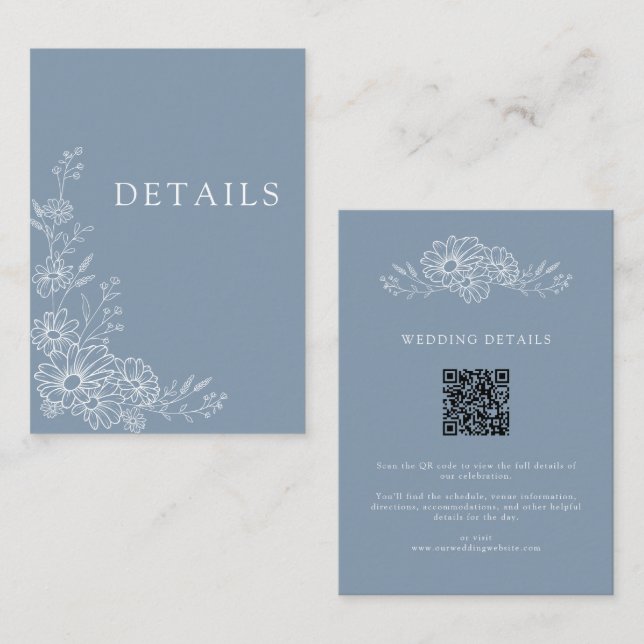 Carte D'accompagnement Détail de mariage au code QR chic botanique bleu p (Devant / Derrière)
