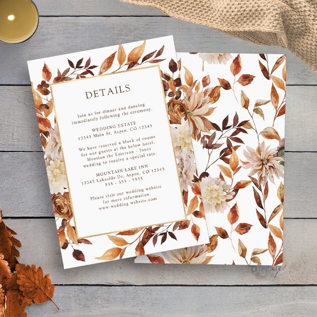 Carte D'accompagnement Détail de mariage automnal (Watercolor Fall Leaves Detail Wedding Enclosure Card by Painted Paperie
)