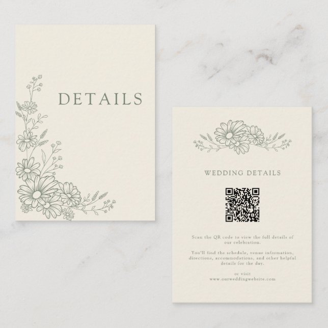 Carte D'accompagnement Détail de mariage code QR botanique vert sauge Dai (Devant / Derrière)