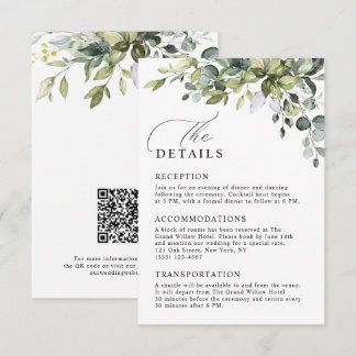Carte D'accompagnement Détail de mariage Code QR de feuillage d'eucalyptu