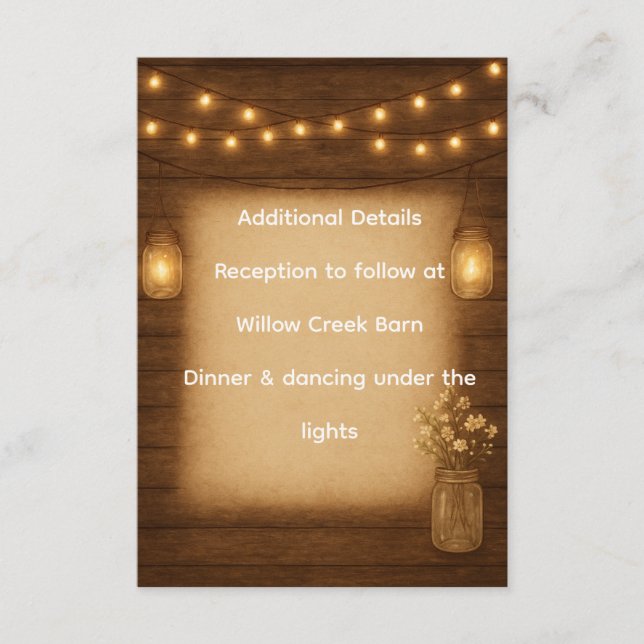 Carte D'accompagnement Détail de mariage dans un pot Mason rustique (Devant)