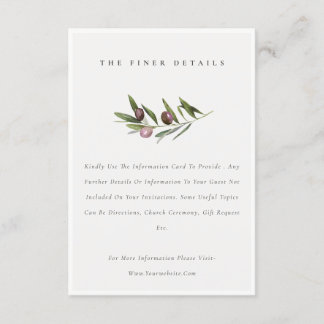 Carte D'accompagnement Détail de mariage de feuillage de branche d'olive