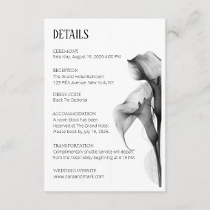 Carte D'accompagnement Détail de mariage de lys calla noir et blanc minim