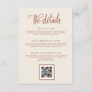 Carte D'accompagnement Détail de mariage en calligraphie manuscrite sur t
