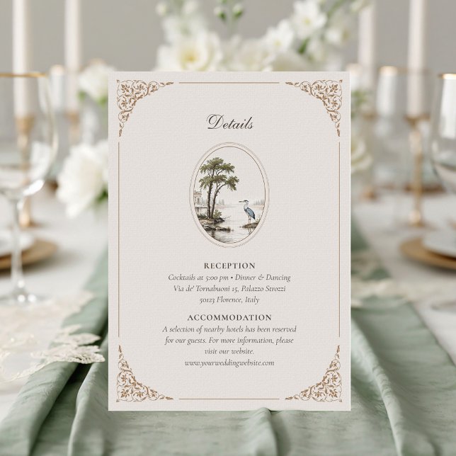 Carte D'accompagnement Détail de mariage romantique de héron français (Créateur téléchargé)
