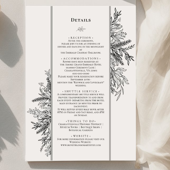 Carte D'accompagnement Détail de monogramme de mariage à la verdure blanc (Créateur téléchargé)