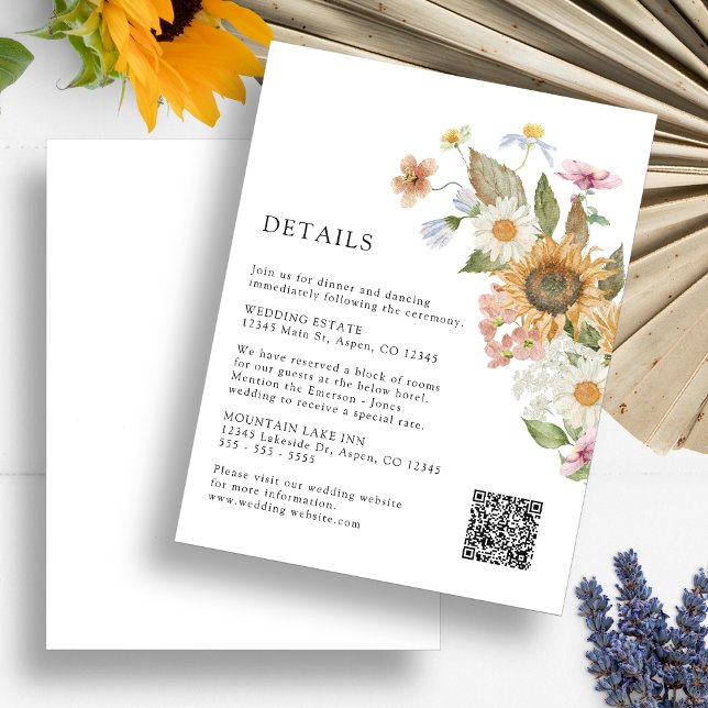 Carte D'accompagnement Détail de Tournesol (Boho Sunflower Wildflowers Floral Detail Enclosure Card QR Code by Painted Paperie
)