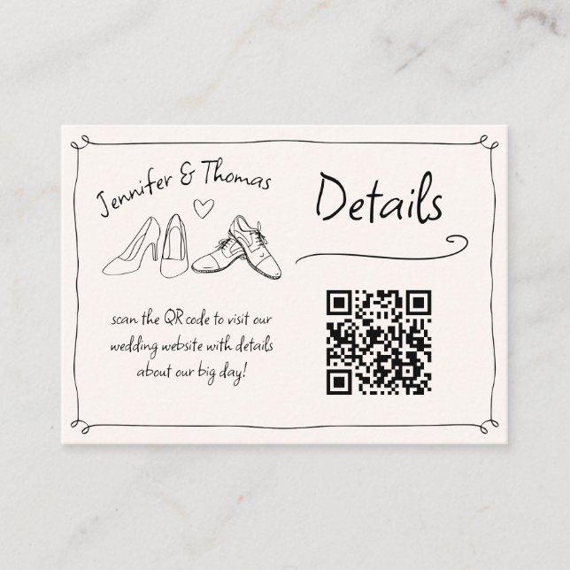 Carte D'accompagnement Détail du code QR des chaussures de Mariage tracée (Devant)