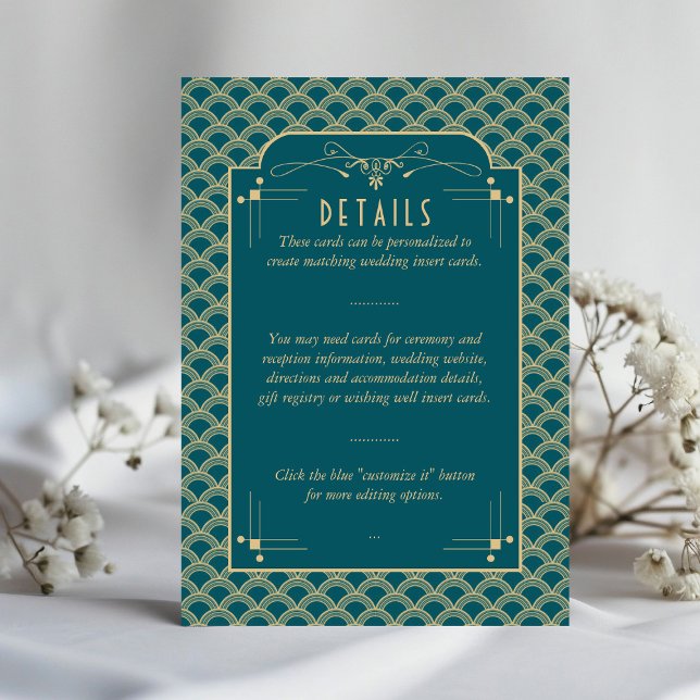 Carte D'accompagnement Détail du Mariage Art Déco Gatsby des années 1920  (Créateur téléchargé)