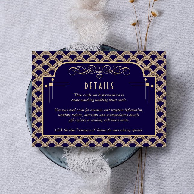 Carte D'accompagnement Détail du Mariage Art Déco Gatsby des années 1920  (Créateur téléchargé)