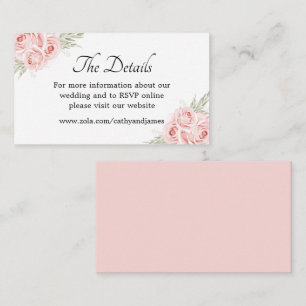 Carte D'accompagnement Détail floral de rose rose élégant pour mariage