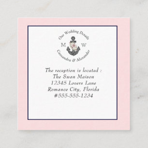 Carte D'accompagnement Détail Mariage nautique Ancre florale Marine rose