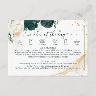 Carte D'accompagnement Détails Blancs de Mariage Rose Verte Émeraude Flor