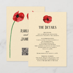 Carte D'accompagnement Détails Coquelicot Réception Information Mariage