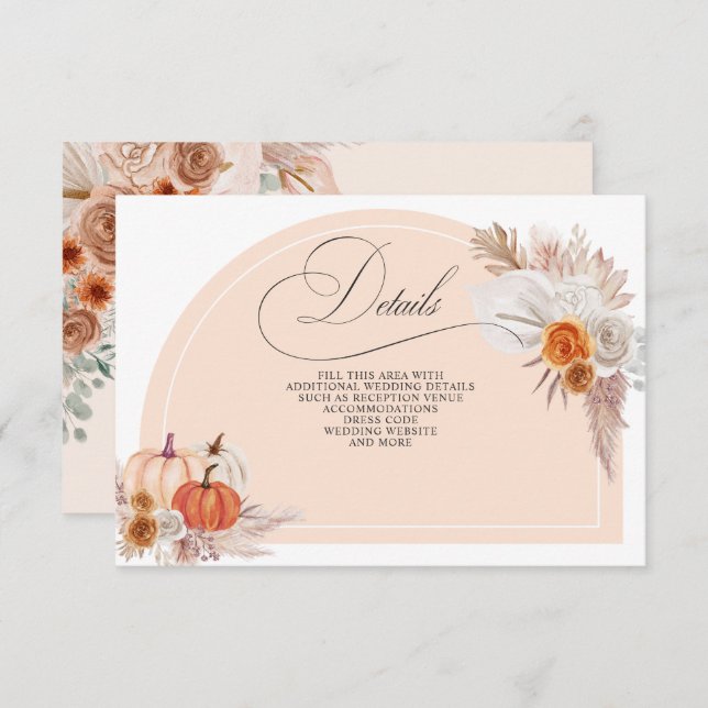 Carte D'accompagnement Détails d'automne de citrouilles de Pampas en terr (Devant / Derrière)