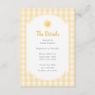 Carte D'accompagnement Détails de Baby Shower Jaune Soleil