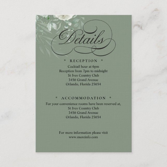 Carte D'accompagnement Détails de calligraphie de mariage avec verdure ve (Devant)