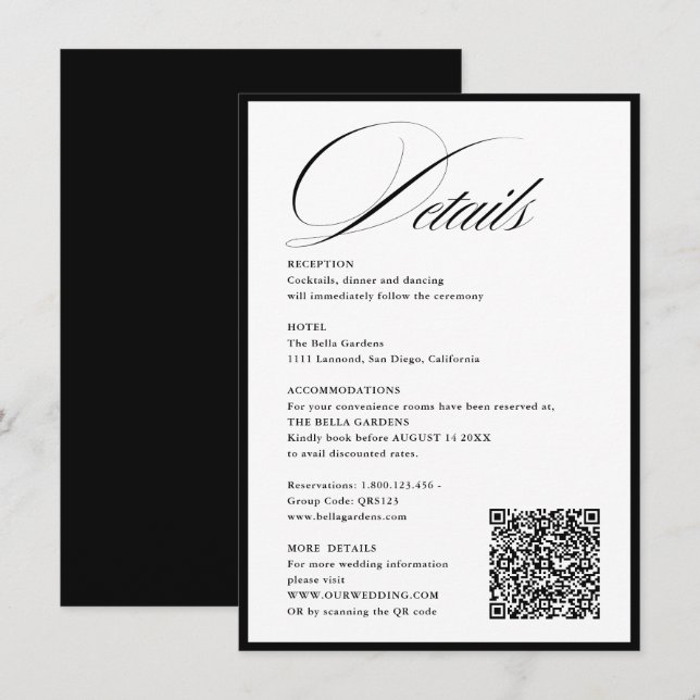 Carte D'accompagnement Détails de calligraphie de script romantique QRcod (Devant / Derrière)