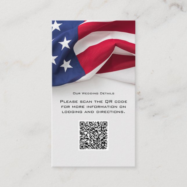 Carte D'accompagnement Détails de code QR de mariage avec drapeau américa (Devant)