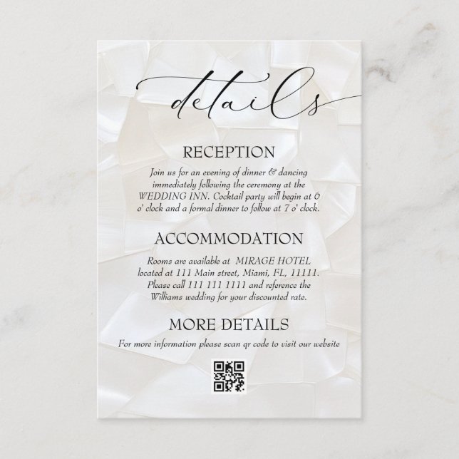 Carte D'accompagnement Détails de code QR de mariage élégant moderne (Devant)