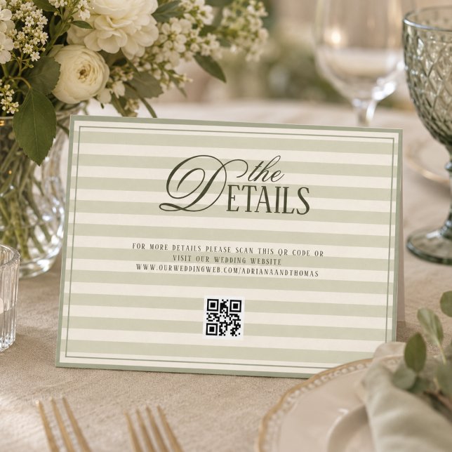 Carte D'accompagnement Détails de code QR de mariage en argent vert ancie (Créateur téléchargé)