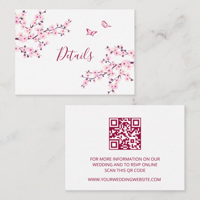 Carte D'accompagnement Détails de code QR de mariage rose blanc de fleur  (Devant / Derrière)