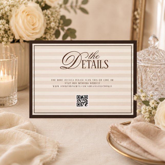 Carte D'accompagnement Détails de code QR de mariage Striped Old Money (Créateur téléchargé)