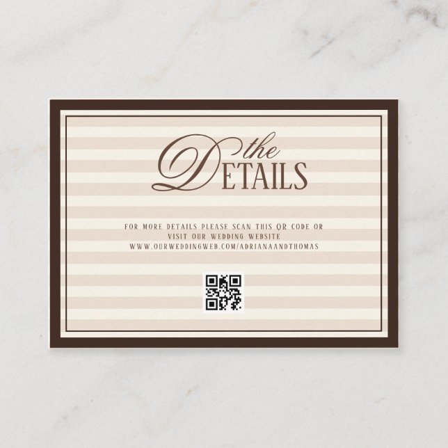 Carte D'accompagnement Détails de code QR de mariage Striped Old Money (Devant)
