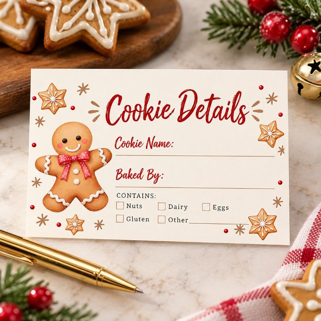 Carte D'accompagnement Détails de cookie d'échange de biscuits au gingemb (Cookie Details Allergy Cards)