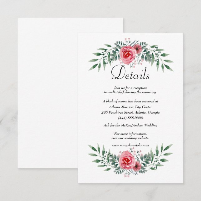 Carte D'accompagnement Détails de feuillage de verdure de rose rose aquar (Devant / Derrière)