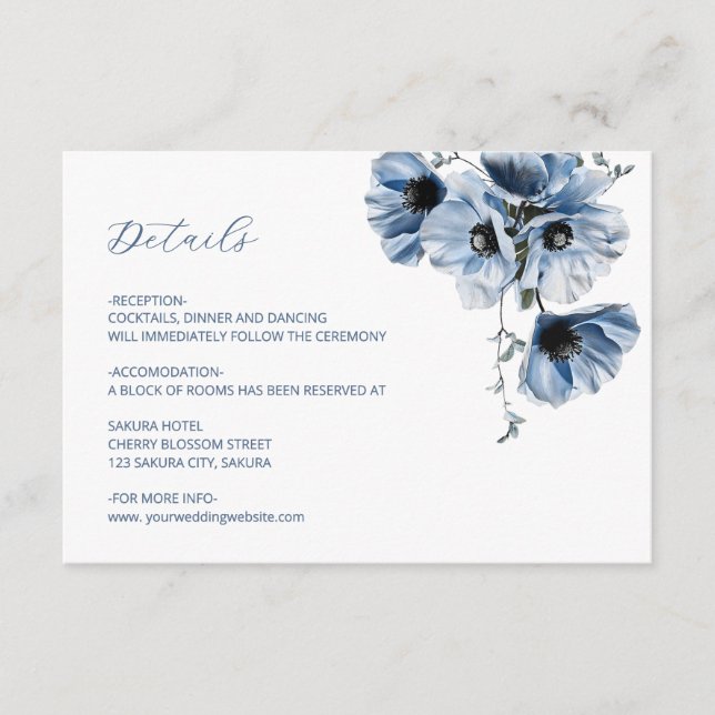 Carte D'accompagnement Détails de Fleur Translucide Bleue (Devant)