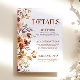 Carte D'accompagnement Détails de fleurs florales automne burgundy orange