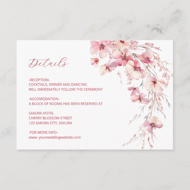 Carte D'accompagnement Détails de fleurs sauvages boho roses (Devant)