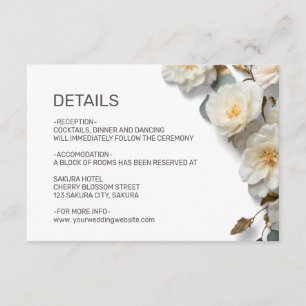 Carte D'accompagnement Détails de fleurs texturées roses blanches