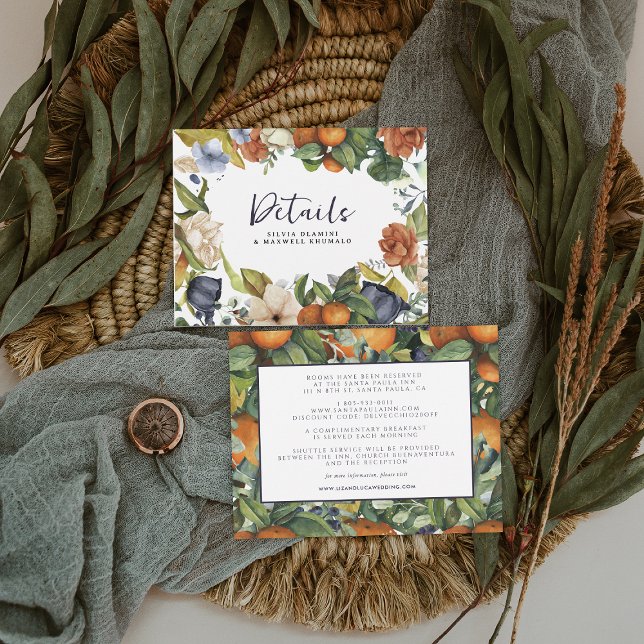 Carte D'accompagnement Détails de Floral Citron | Invité de Mariage Botan (Créateur téléchargé)