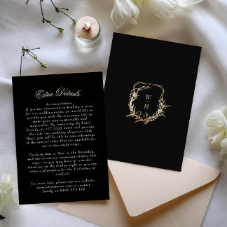Carte D'accompagnement Détails de la couronne d'or du monogramme noir et 