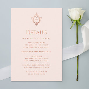 Carte D'accompagnement Détails de la crête Mariage rose Monogramme Rose O
