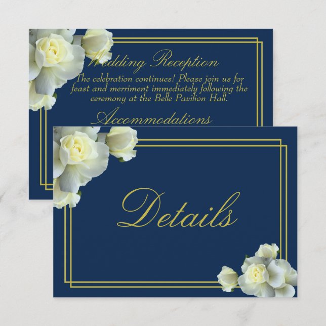 Carte D'accompagnement Détails de la réception de la Marine Blue White Ro (Devant / Derrière)