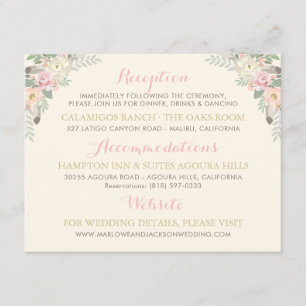 Carte D'accompagnement Détails de la réception de mariage floral rose