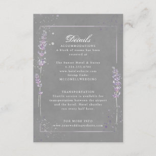 Carte D'accompagnement Détails de la réception de mariage violet gris lav