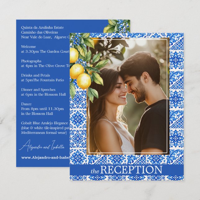 Carte D'accompagnement 💙🍋DÉTAILS DE LA RÉCEPTION  Romance Azul & Limone (Devant / Derrière)
