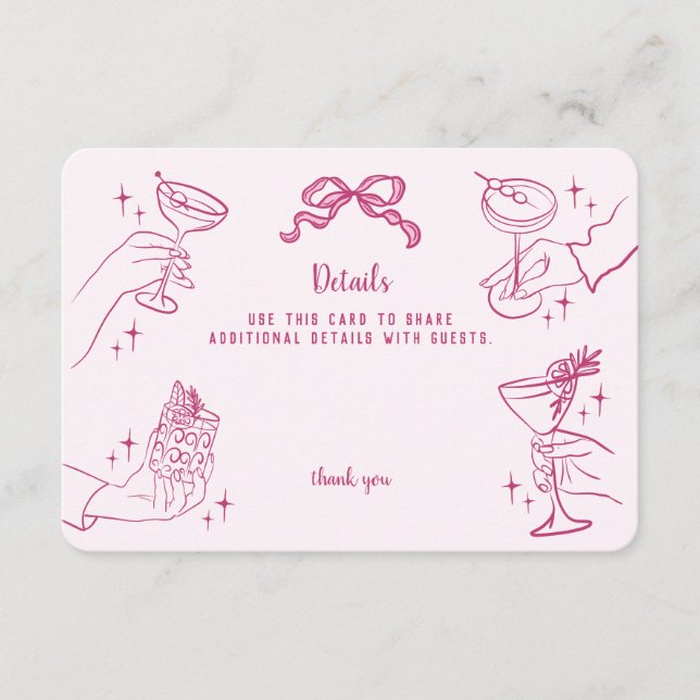Carte D'accompagnement Détails de la soirée Cocktail Rose Retro Insérer (Devant)