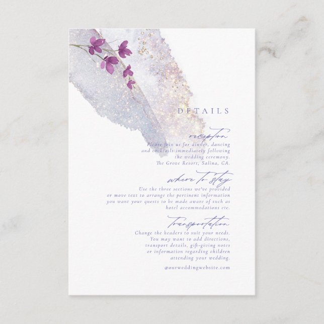 Carte D'accompagnement Détails de l'aquarelle du Mariage fleur sauvage Pe (Devant)
