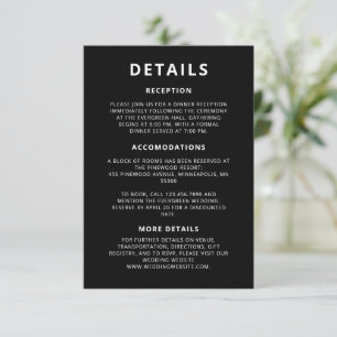Carte D'accompagnement Détails de l'hébergement de mariage noir minimalis