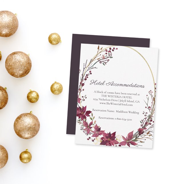 Carte D'accompagnement Détails de l'hôtel Poinsettia Floral | Rouge à car (Créateur téléchargé)