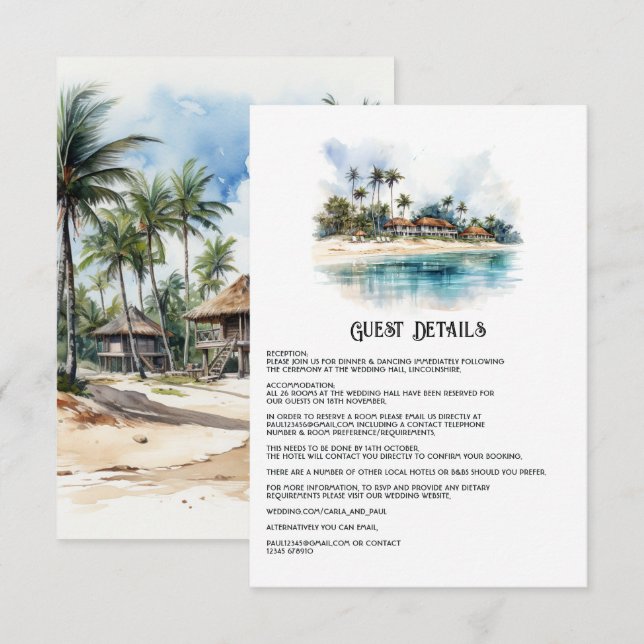 Carte D'accompagnement Détails de l'invité de mariage à l'aquarelle Punta (Devant / Derrière)