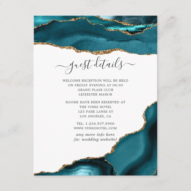 Carte D'accompagnement Détails de l'invité de mariage en agate sarcelle e (Devant)